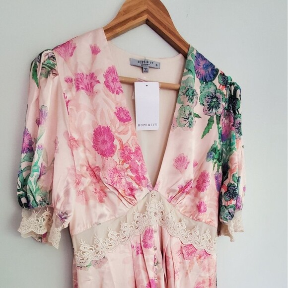 Hope & Ivy Maternity Floral Light Peach CutOut Balloon Sleeve Maxi Uk 14/  US 8 - Picture 4 of 11